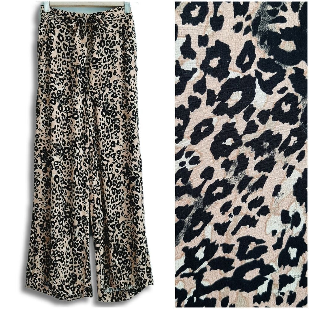 Aritzia Cream and Black Wide Leg Jumpsuit with Leopard Print